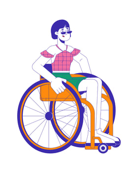 Wheelchair woman korean young adult 2D cartoon character. Distressed disabled female isolated flat person white background. Disability physical barriers stressed color spot illustration vector