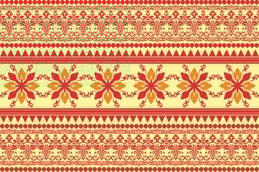 Floral background, seamless geometric pattern, traditional red, yellow design for background, carpet, wallpaper, clothing, wrapping, batik, fabric, embroidery pattern. vector