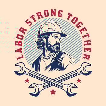 Construction worker Labor Day spanner tools vintage retro logo vector
