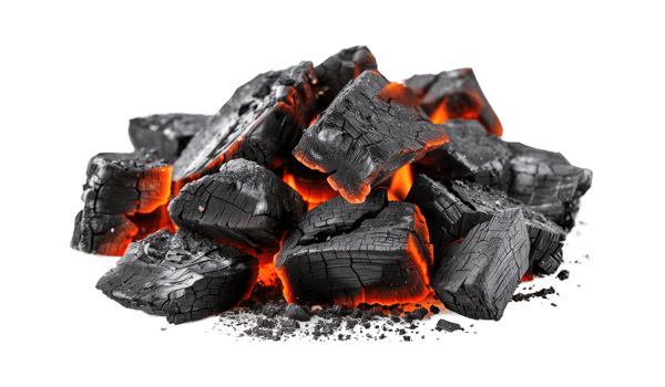 Glowing coal burning coal stack isolated on transparent background cutout png