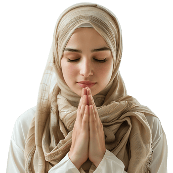 A woman wearing a gold scarf and a gold head scarf is praying png