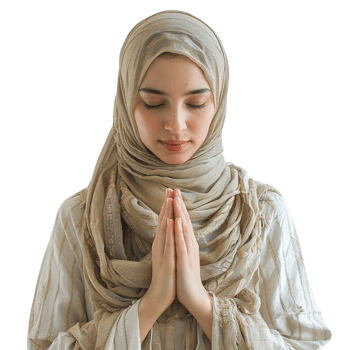 A woman wearing a gold scarf and praying. The woman is praying with her hands together png