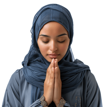 A woman wearing a blue scarf and praying. The woman is praying with her hands together in front of her face png