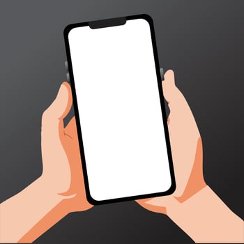hands holding a smartphone with a blank screen mockup vector