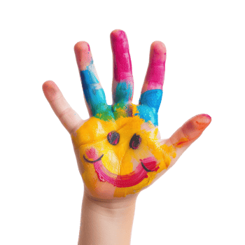 a child's hand painted with a smiley face png