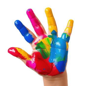a child's hand painted with colorful paint png