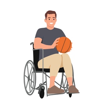 Young Athlete playing basketball sitting in wheelchair. vector