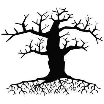 Old dark trees with roots, Black silhouette dead tree png