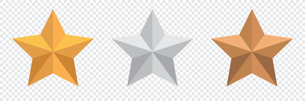 Gold silver and bronze star. Star product rating review. illustration vector