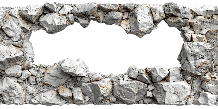 A large hole broken through a concrete wall, creating a rough and rugged texture with an irregular shape and sharp edges. png