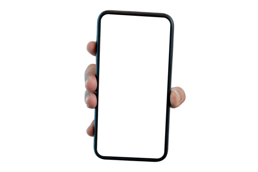 A man's hand holding a black smartphone isolated on white. Mobile devices. png