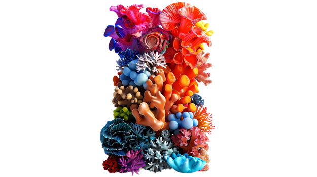 Letter I made from colorful coral reef png