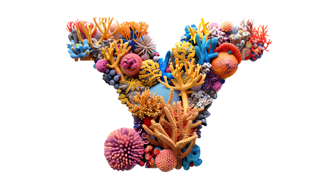 the letter V is made of coral and other marine life png
