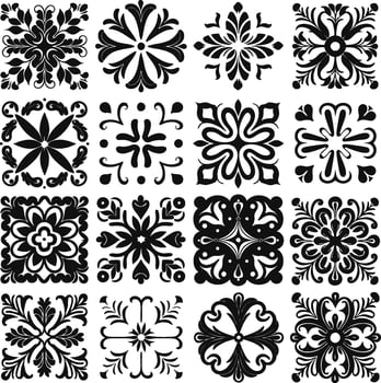 Elegant Floral Ornament, black and white set of flower silhouette ornaments vector