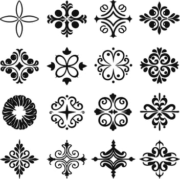 Elegant Floral Ornament, black and white set of flower silhouette ornaments vector