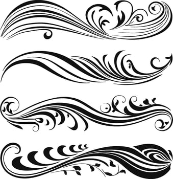 Elegant Floral Ornament, black and white set of flower silhouette ornaments vector