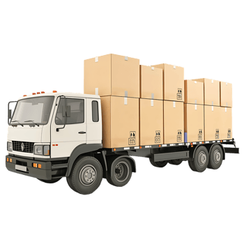 Cargo delivery truck with cardboard boxes png