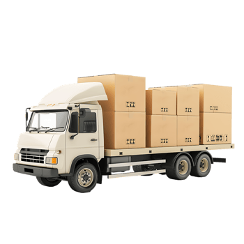 Cargo delivery truck with cardboard boxes png