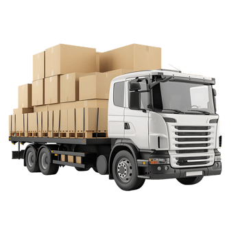 Cargo delivery truck with cardboard boxes png