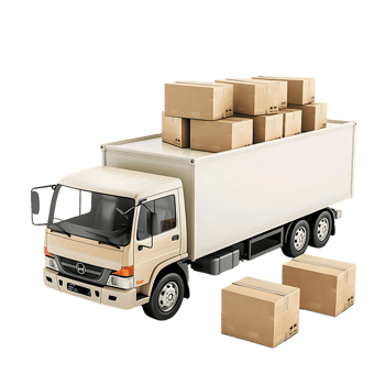Cargo delivery truck with cardboard boxes png