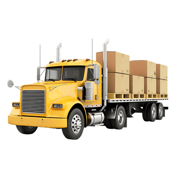 Cargo delivery truck with cardboard boxes png