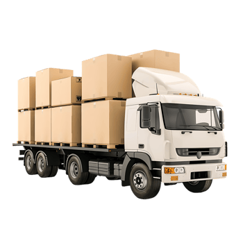 Cargo delivery truck with cardboard boxes png