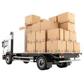 Cargo delivery truck with cardboard boxes png