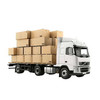 Cargo delivery truck with cardboard boxes png