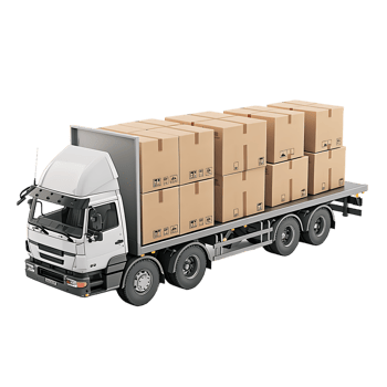 Cargo delivery truck with cardboard boxes png