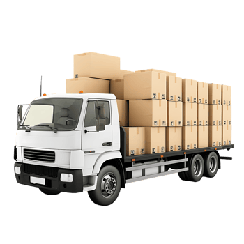 Cargo delivery truck with cardboard boxes png