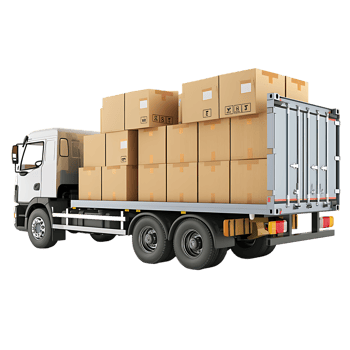 Cargo delivery truck with cardboard boxes png