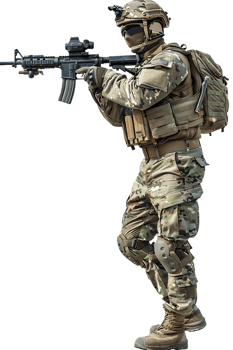 A soldier armed and vigilant stands ready to defend and protect png