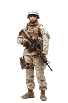 A soldier armed and vigilant stands ready to defend and protect png