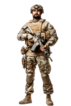 A soldier armed and vigilant stands ready to defend and protect png