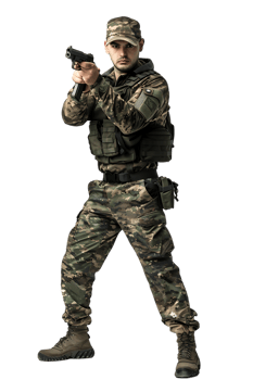 A soldier armed and vigilant stands ready to defend and protect png