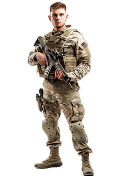 A soldier armed and vigilant stands ready to defend and protect png