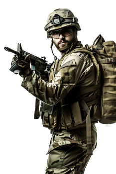 A soldier armed and vigilant stands ready to defend and protect png