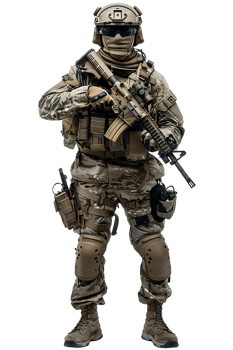 A soldier armed and vigilant stands ready to defend and protect png