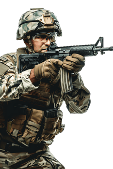 A soldier armed and vigilant stands ready to defend and protect png