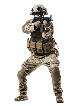 A soldier armed and vigilant stands ready to defend and protect png