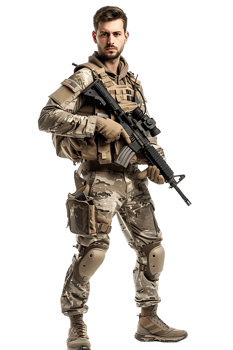 A soldier armed and vigilant stands ready to defend and protect png