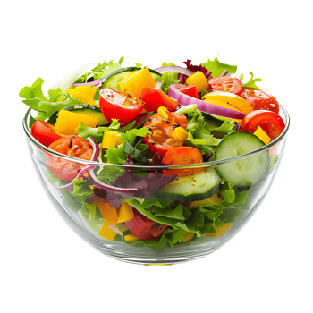 Fresh vegetable salad in a glass dish isolated against transparent background png