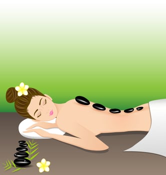 Beautiful woman lying a therapy with hot stones vector
