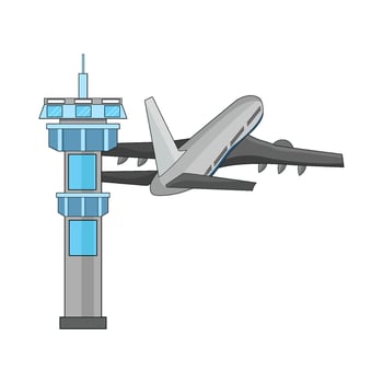 illustration of airplane with airport control tower vector
