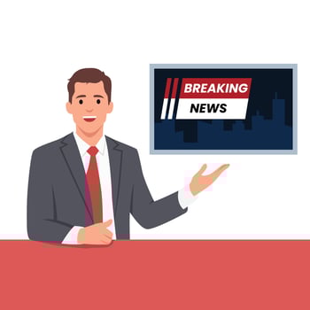 Young man News Anchor on TV Breaking News background. vector