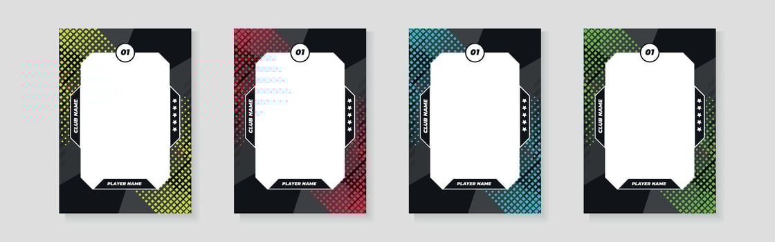 photo frame or border collection for hockey, basketball and football player, trading card template design for sports, picture frame for player performance, sports flyer design vector