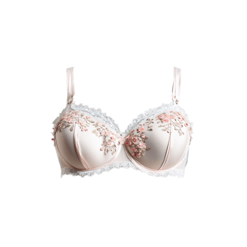 Romantic sheer tulle bra with delicate floral appliques drifting like petals ethereal fairy tale mood png