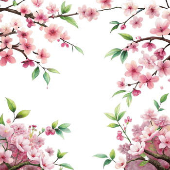 Cherry Blossom Branch Border Artwork Drawing png