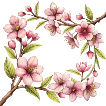 Cherry Blossom Branch Border Hand Drawn Art png