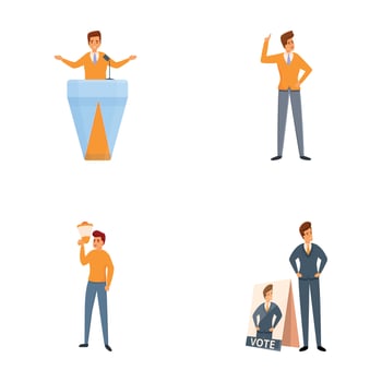 Candidate speech icons set cartoon vector. Politician during election campaign vector